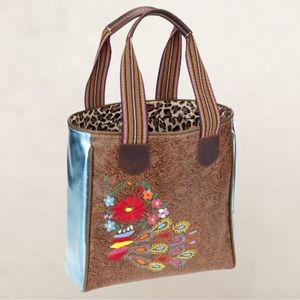 Consuela large tote with a floral embroidered design. RARE Retired design